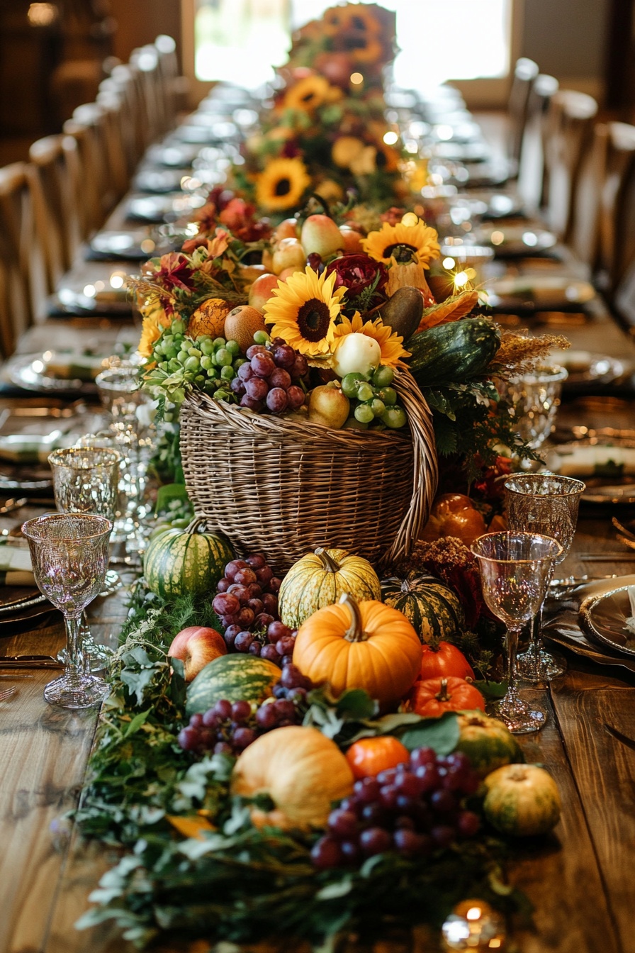 A beautiful and long table is set with an abundance 4