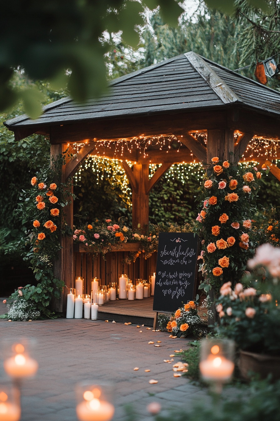 A cozy and rustic wedding ceremony decor with fairy 0