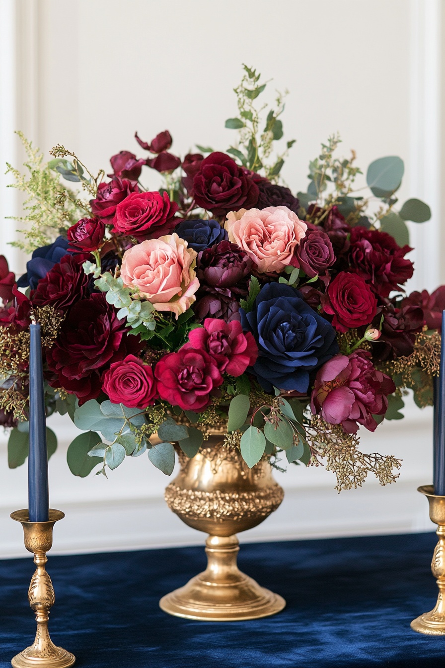 A dramatic wedding table centerpiece showcasing an 9