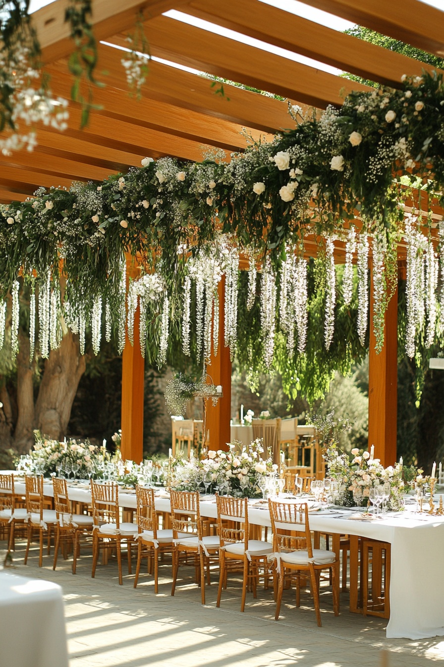 A large wooden structure with greenery and flowers 7