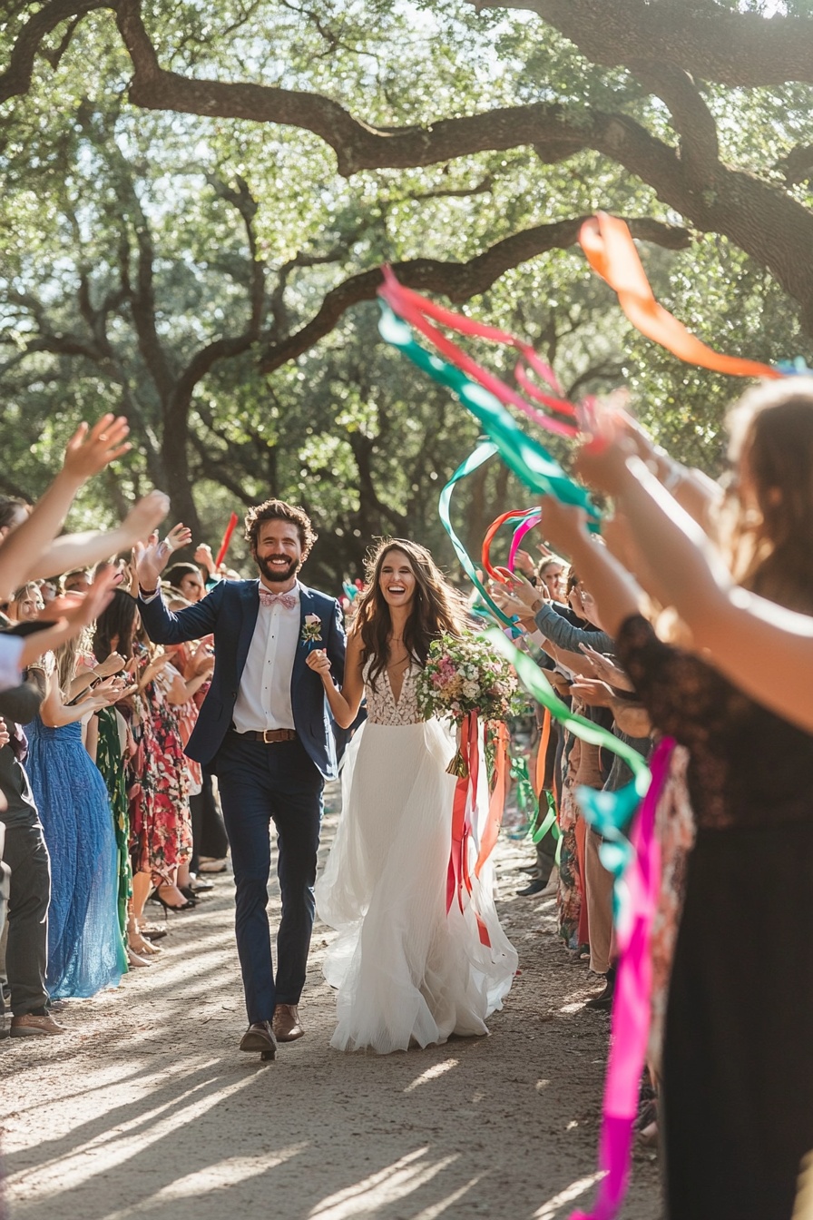 A photo of the bride and groom walking down an outd 3