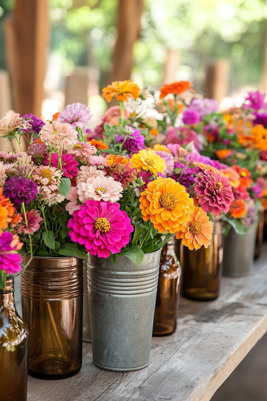 A rustic wedding ceremony decor featuring metal pai 9