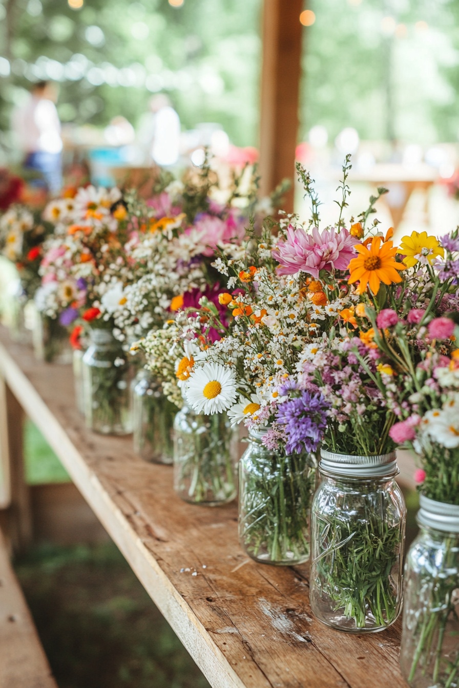 A rustic wedding table decorated with mason jars fi 4