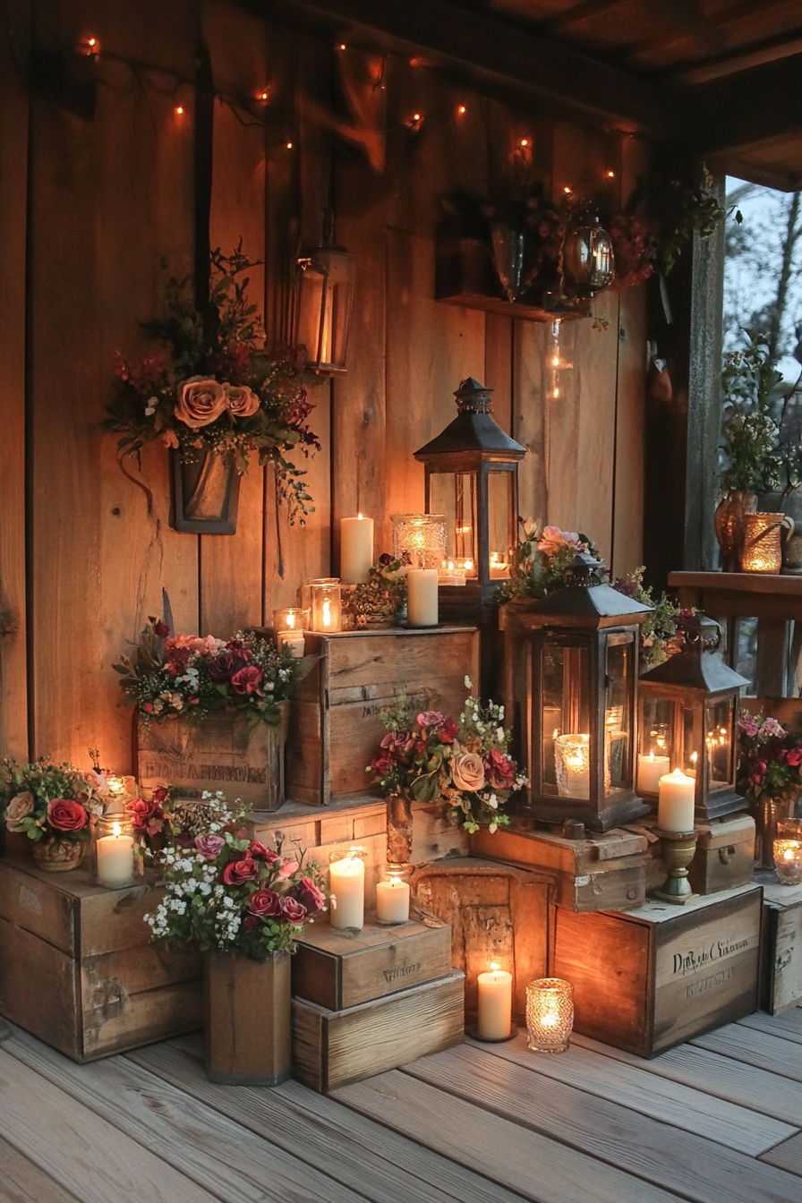 A rustic wooden porch decorated with vintage lanter 9