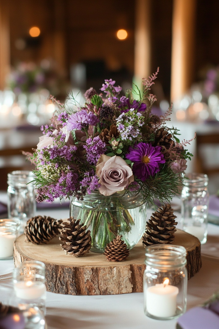 Rustic wedding table centerpieces with pine cones m 8