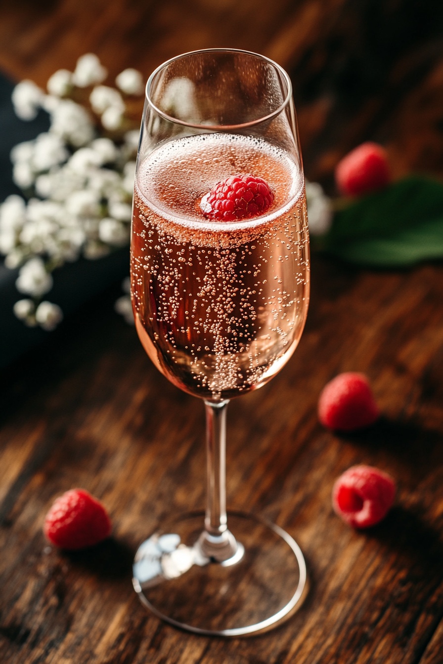 A delicate flute of sparkling rose with elderflower