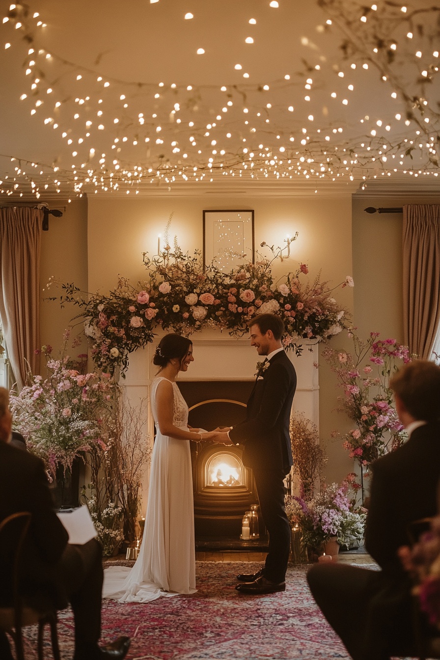 Wedding Moment by the Fireplace