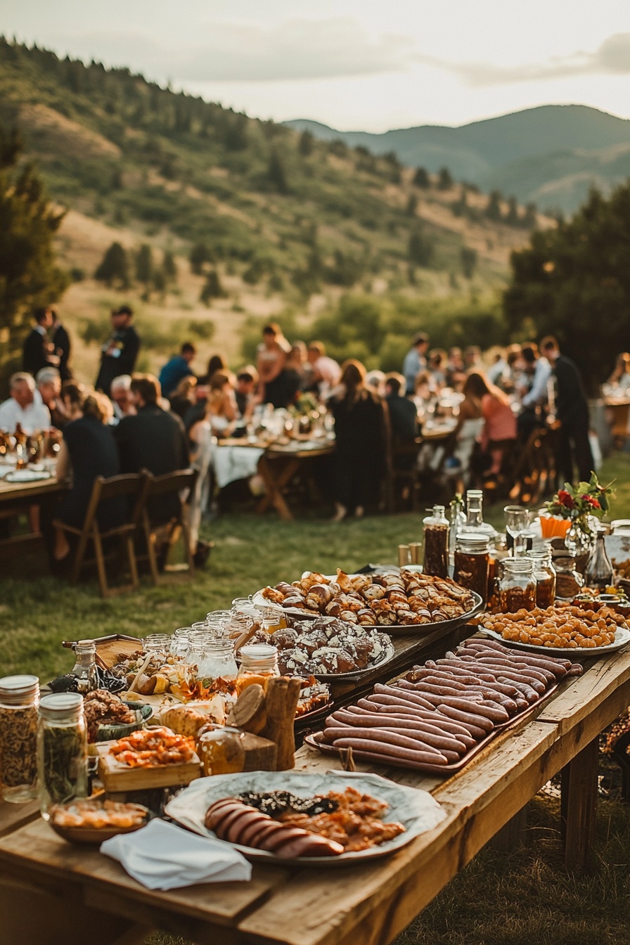 Outdoor Feast with a Rustic Buffet Setup