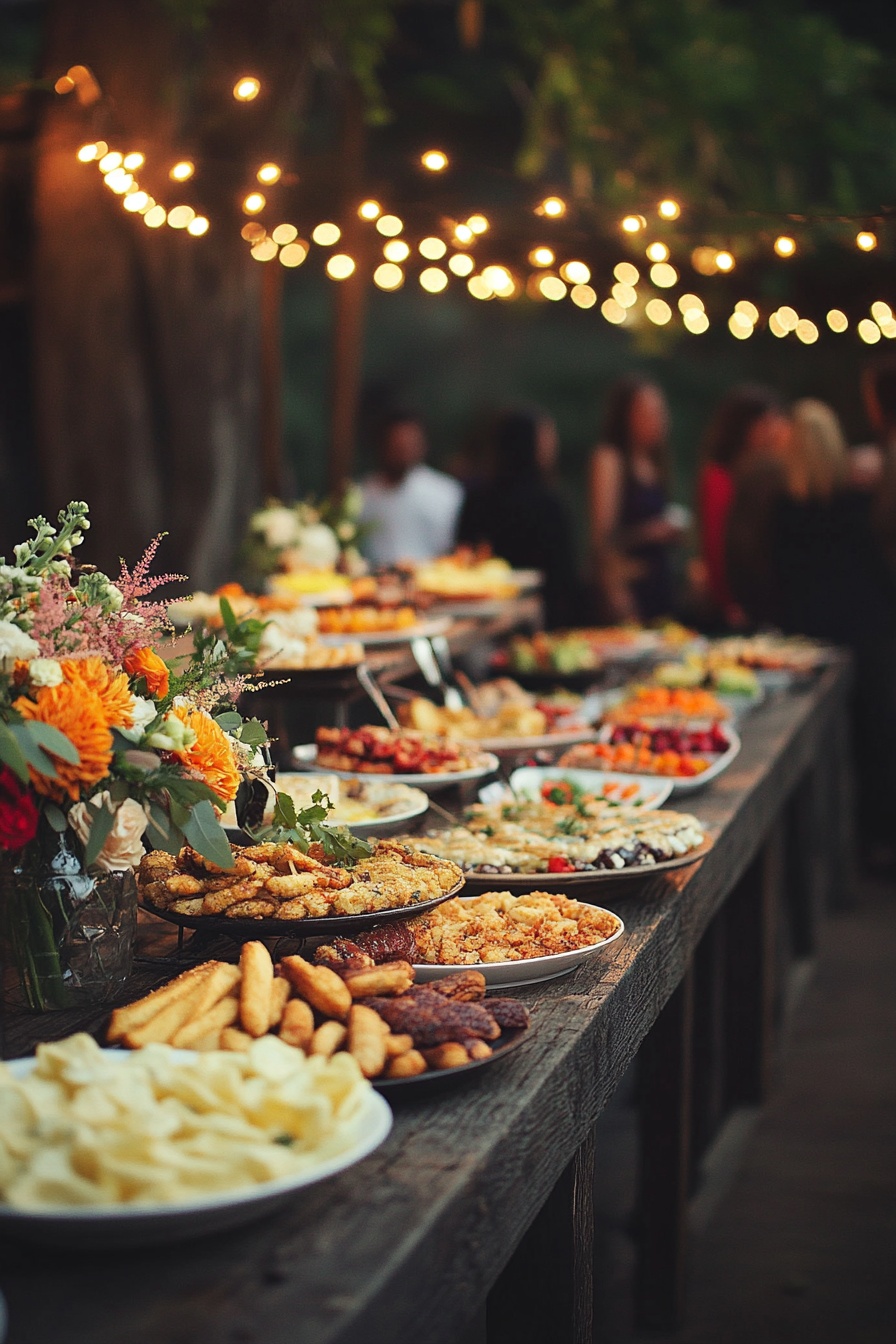 Festive Outdoor Feast of Colorful Platters