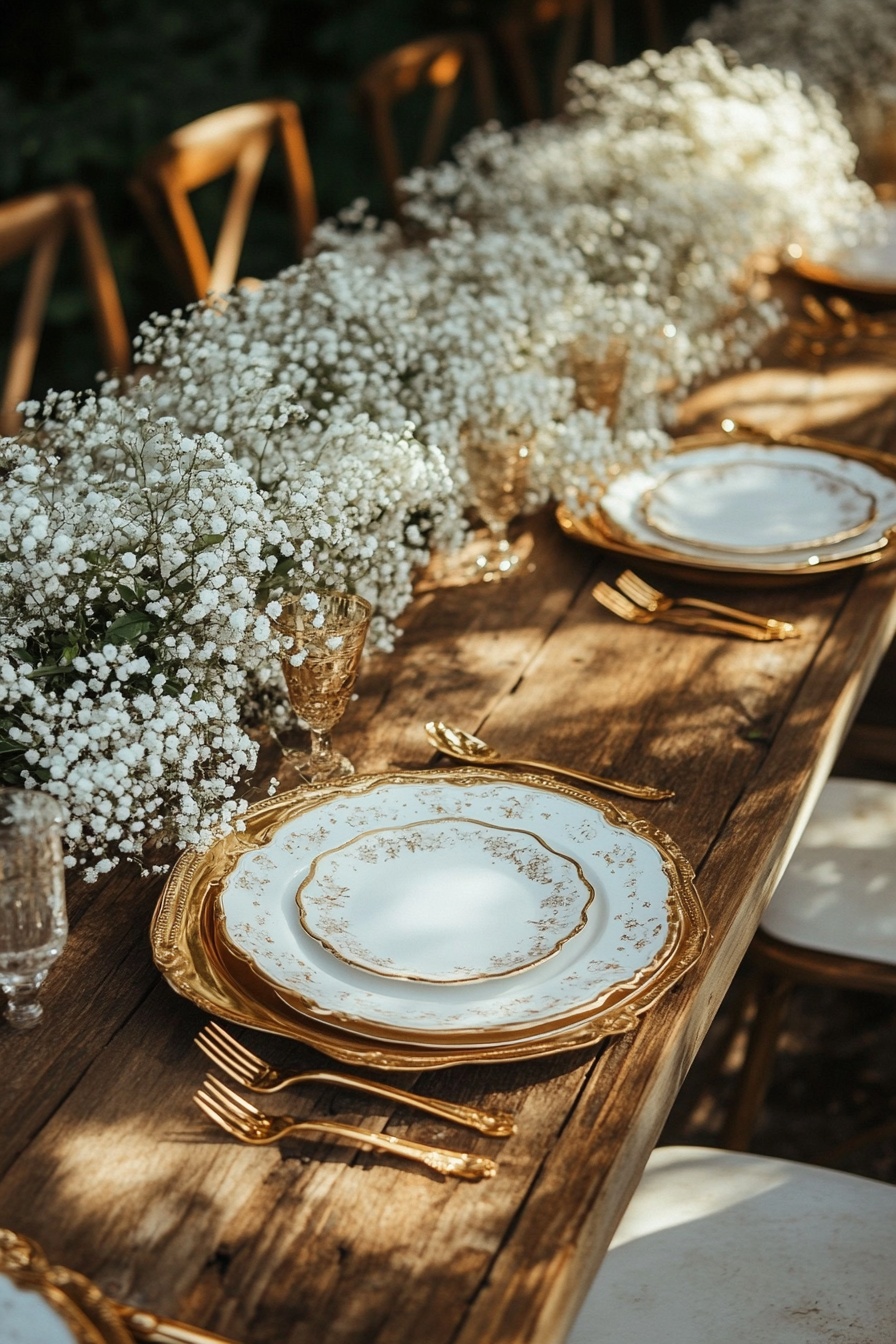 Table with Baby’s Breath Flowers