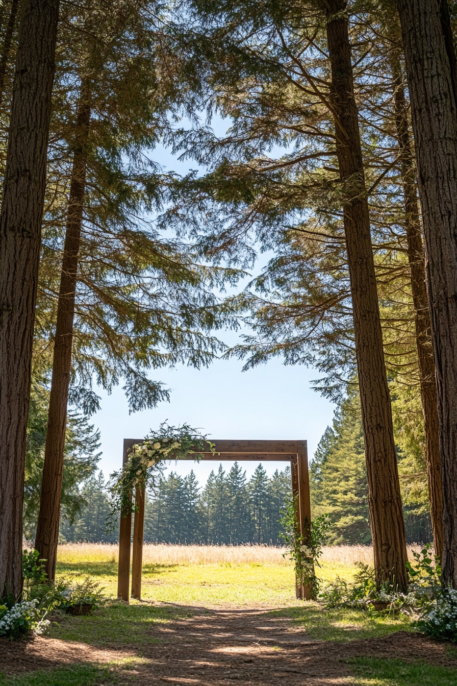 Exchange Vows Under a Minimalist Wooden Arch