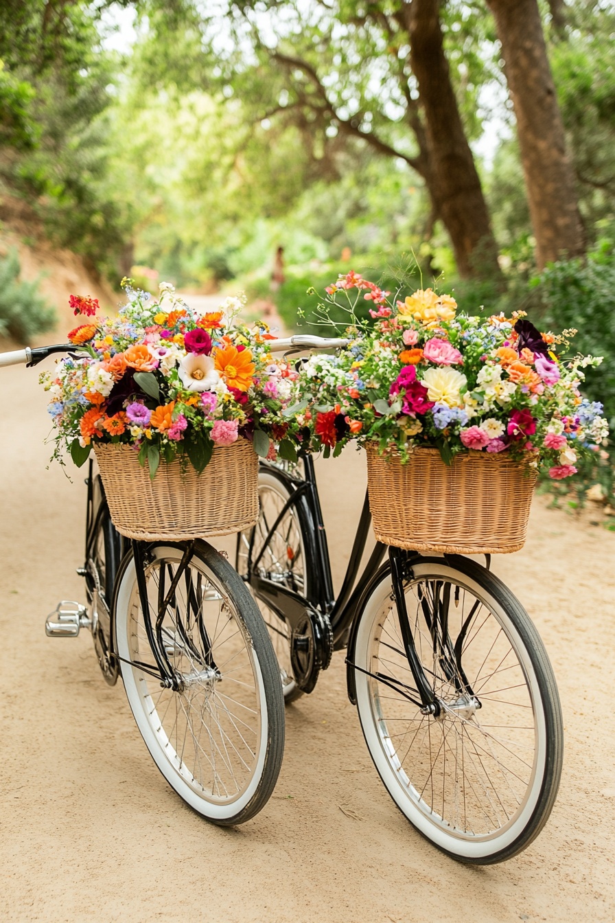 Romantic Bicycle Display Overflowing with Blooms