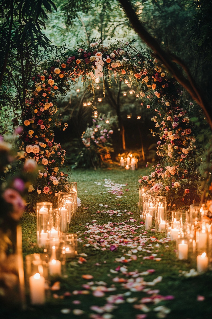 Magical Candlelit Wedding Aisle Under a Floral