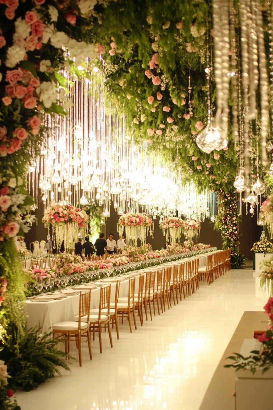 Luxurious Wedding Dinner Under a Crystal Canopy