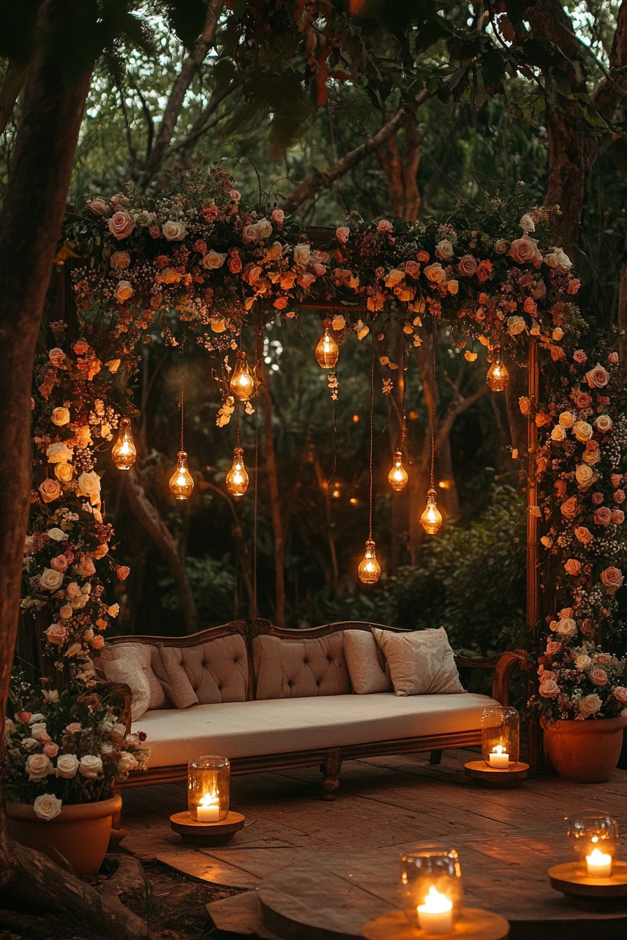 Dreamy Floral Lounge with Hanging Lights