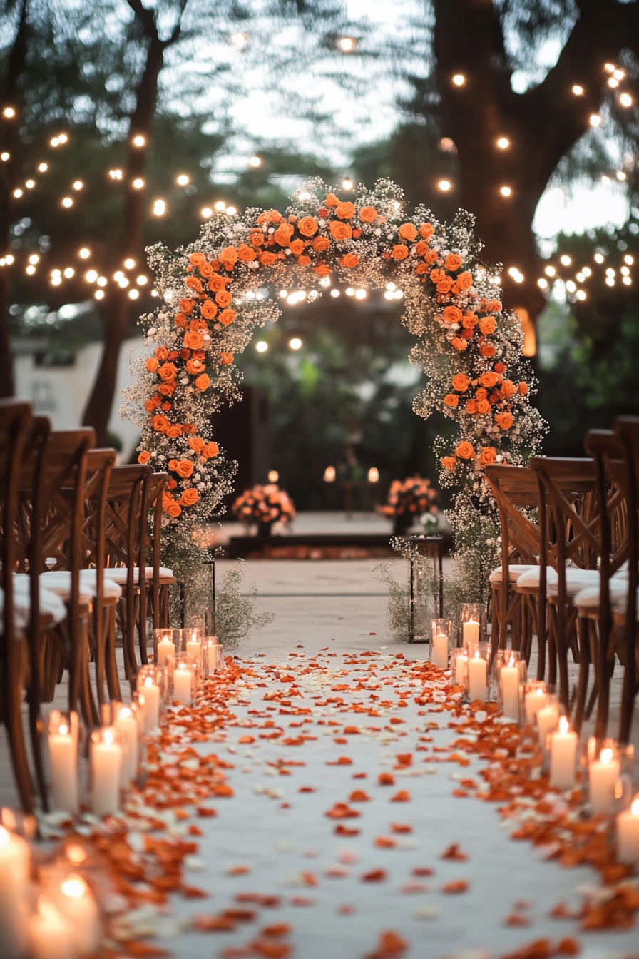 Wedding Aisle Framed by a Vibrant Floral Arch