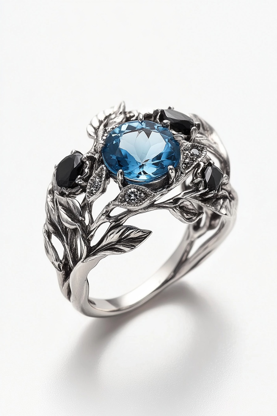 7. Mystical Sapphire & Black Onyx Wedding Ring
