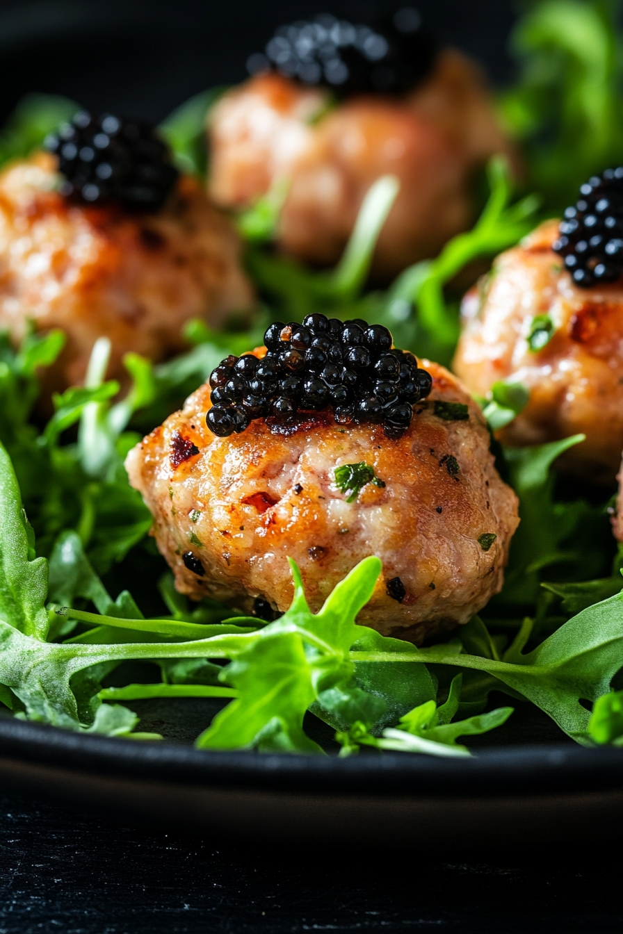 Gourmet Meatballs Topped by Caviar