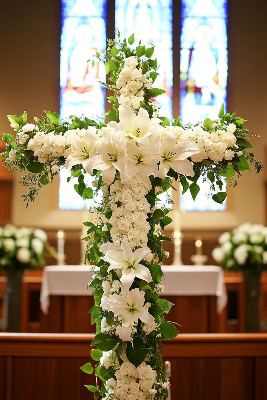 Inspirational Floral Cross for Church Events