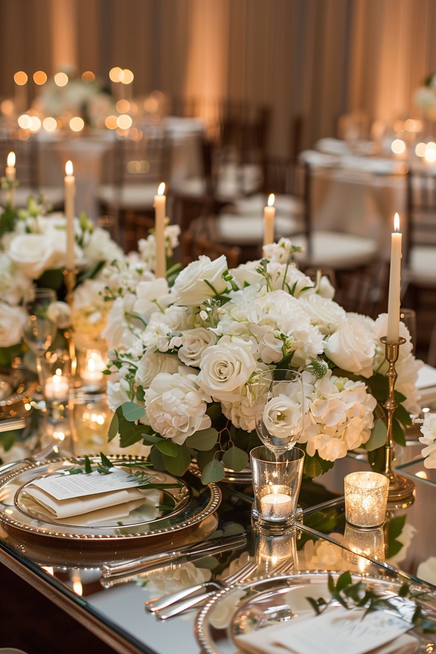 Tables with an Opulent Floral and Candle