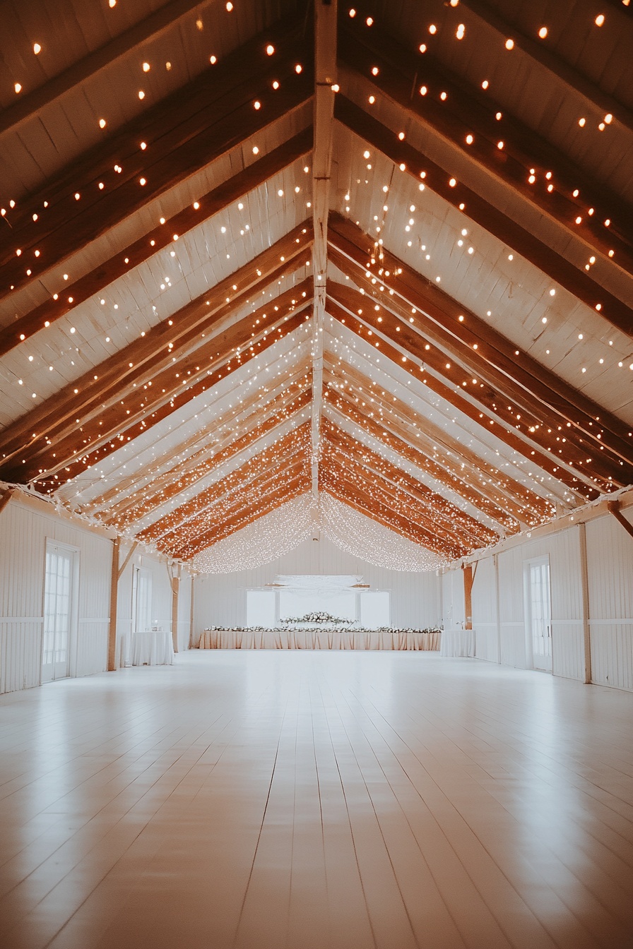 Barn Wedding with Twinkling String Lights
