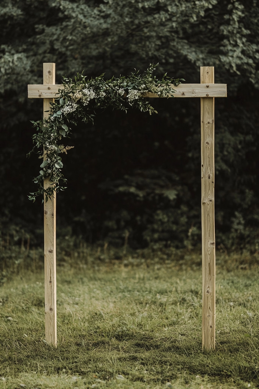 Romantic Wedding Arch with Greenery and Wood
