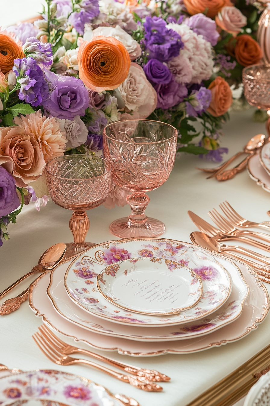 Rose Gold and Floral Centerpieces