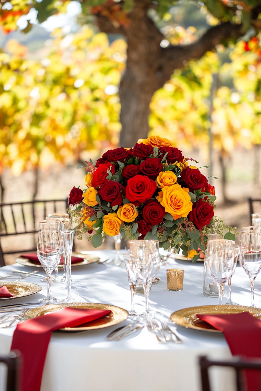 Table with Bold Rose Arrangements