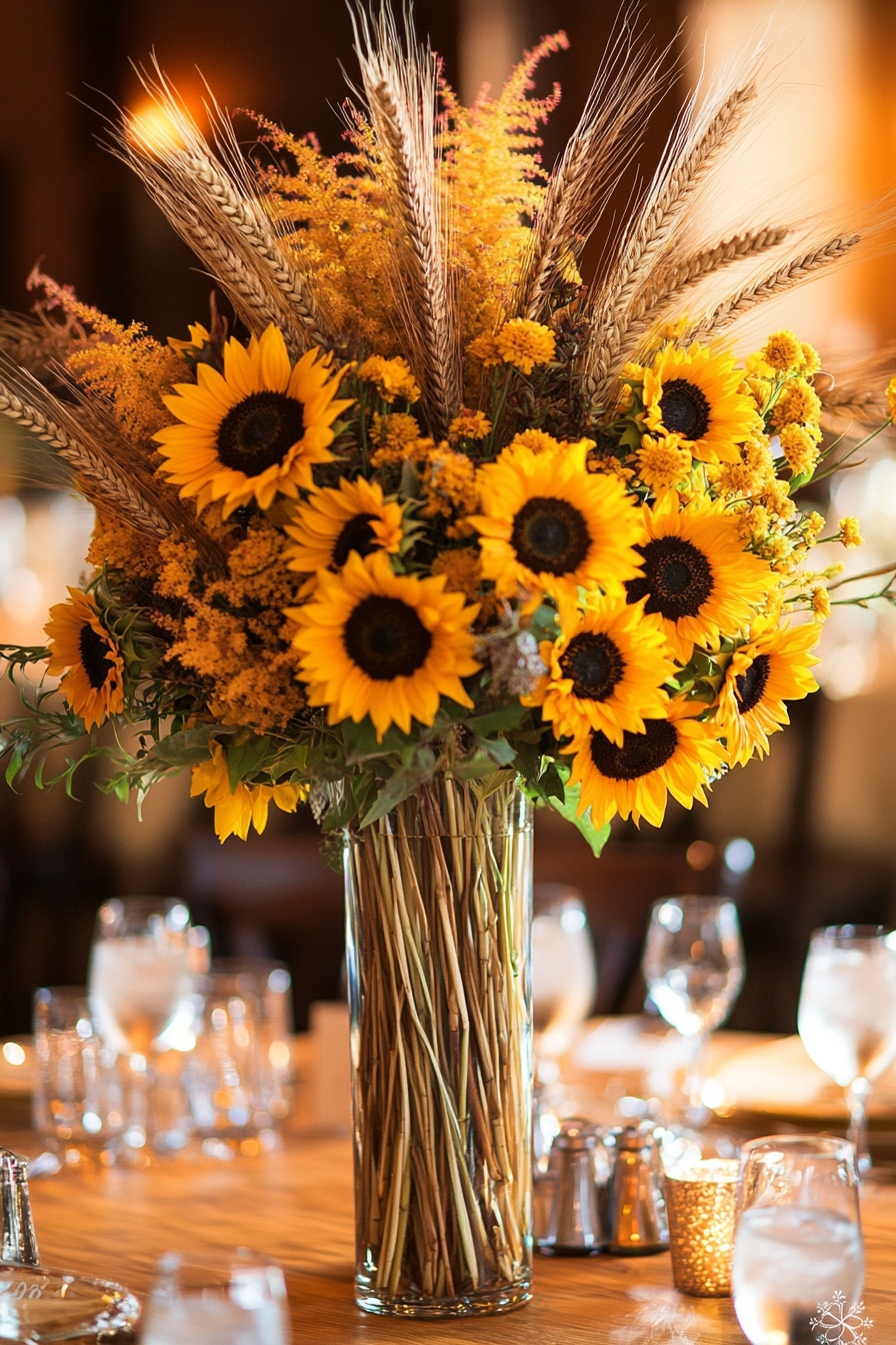 Focal Point with Sunflowers and Wheat