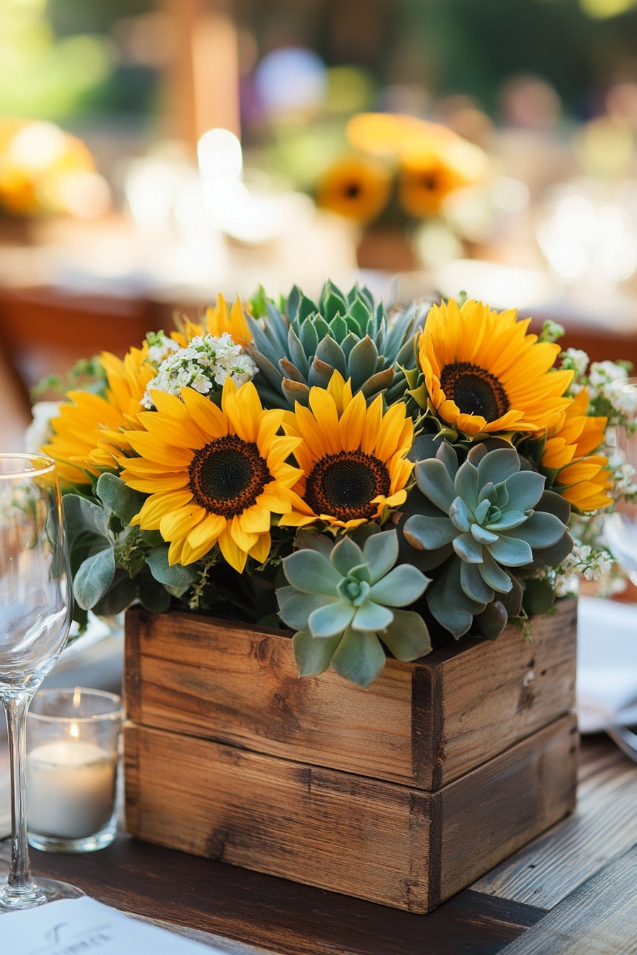 Floral Arrangements with Sunflowers and Succulents