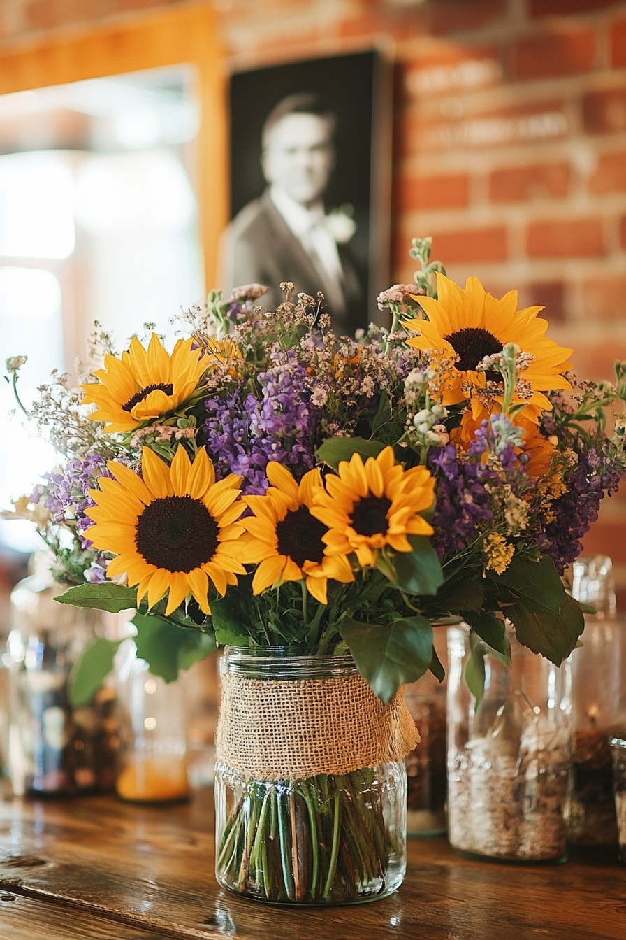 Rustic Sunflower Bouquet A Pop of Purple