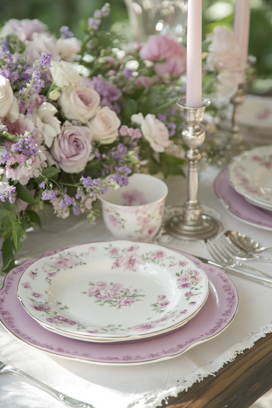 Table with Lavender Pink Flowers