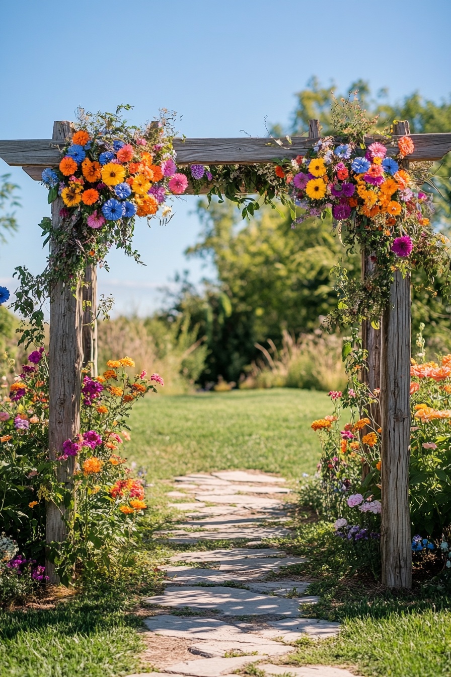 Wedding Arch Framed by Wildflowers and Natural Beauty