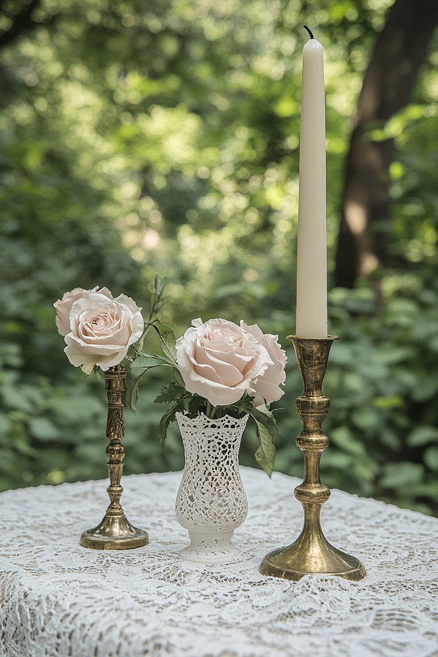 Vintage Wedding Table Elegantly Styled with Lace and Roses