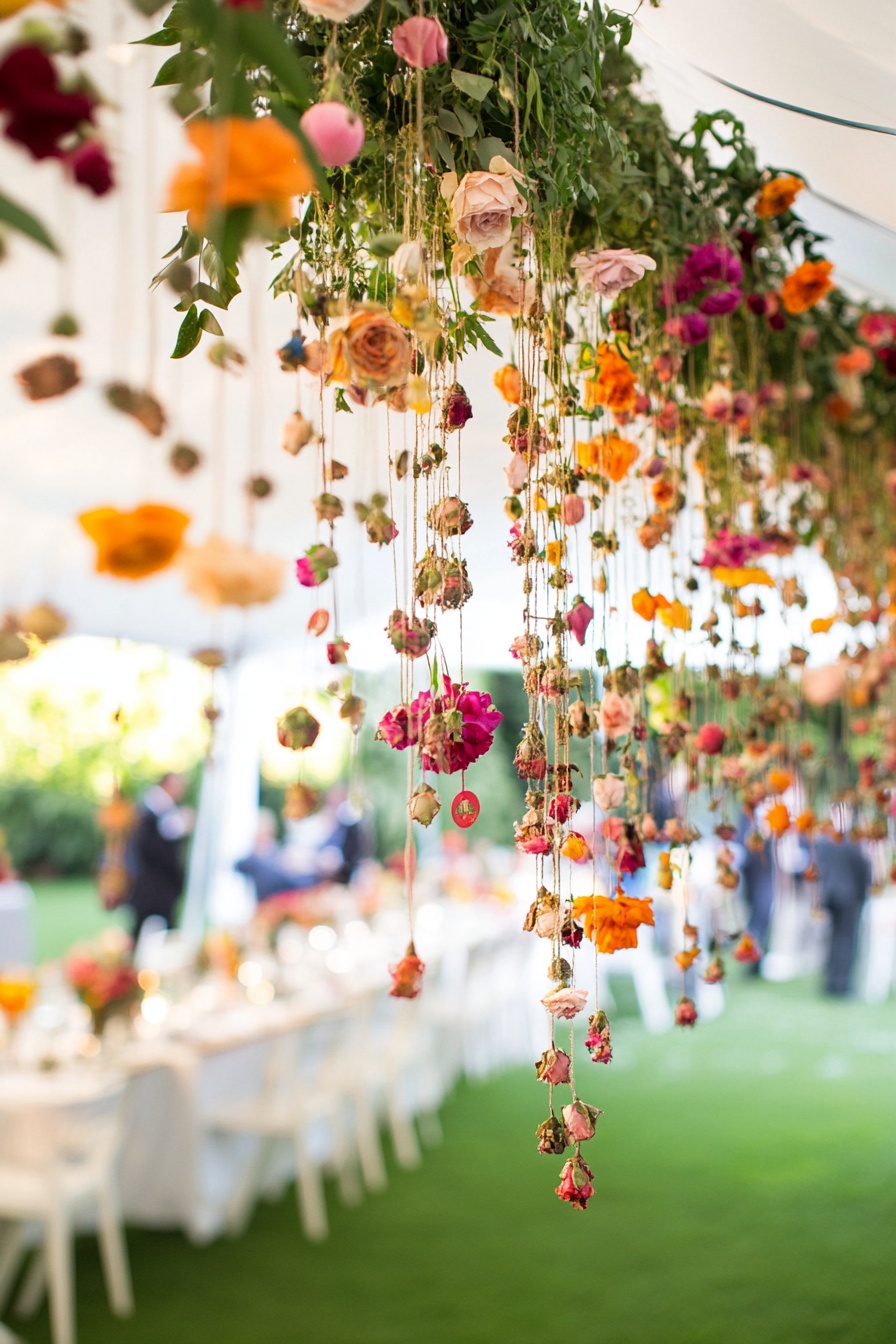 Reception Space Through Floating Floral Installations