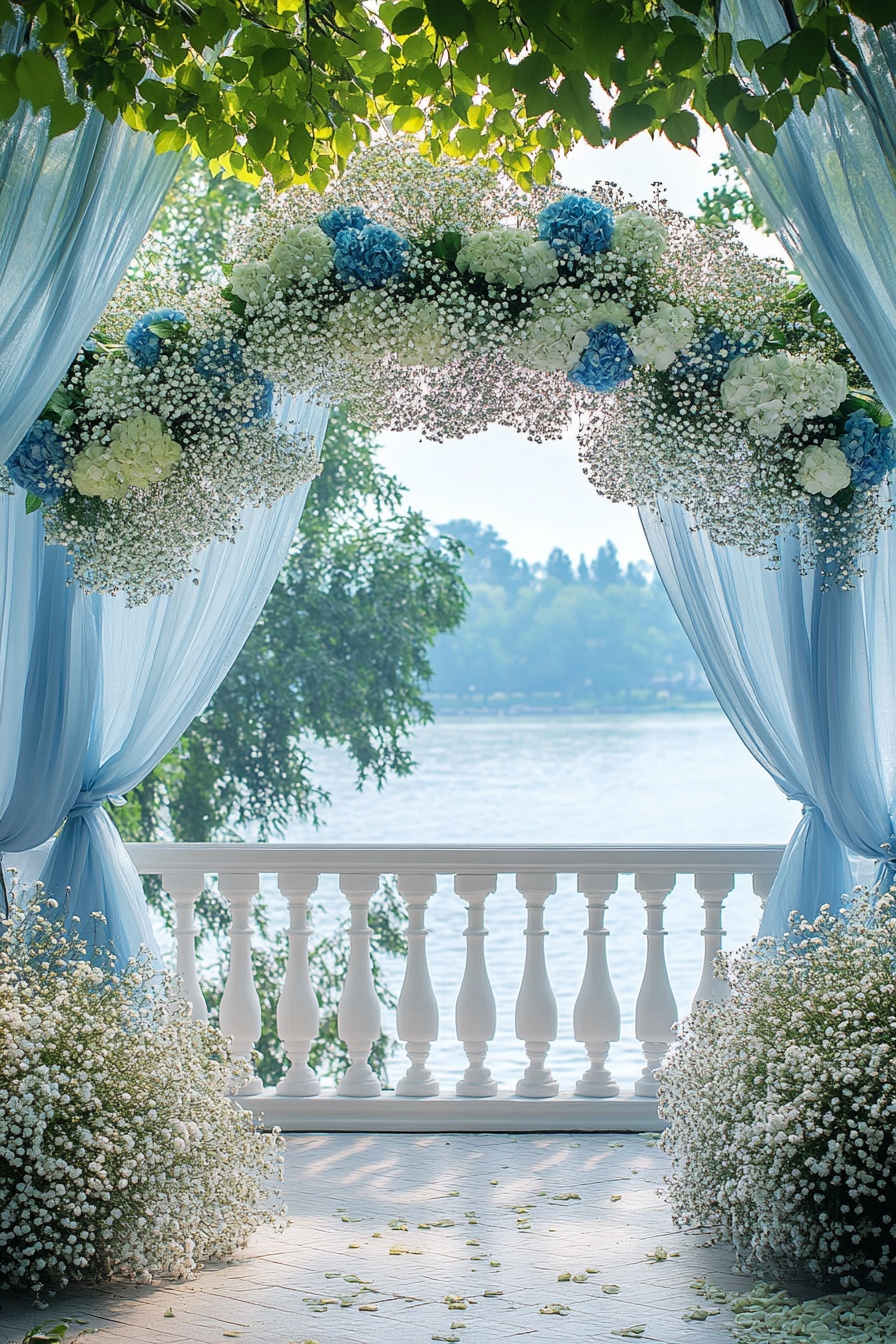 Lakeside Ceremony in Soft Blue Elegance