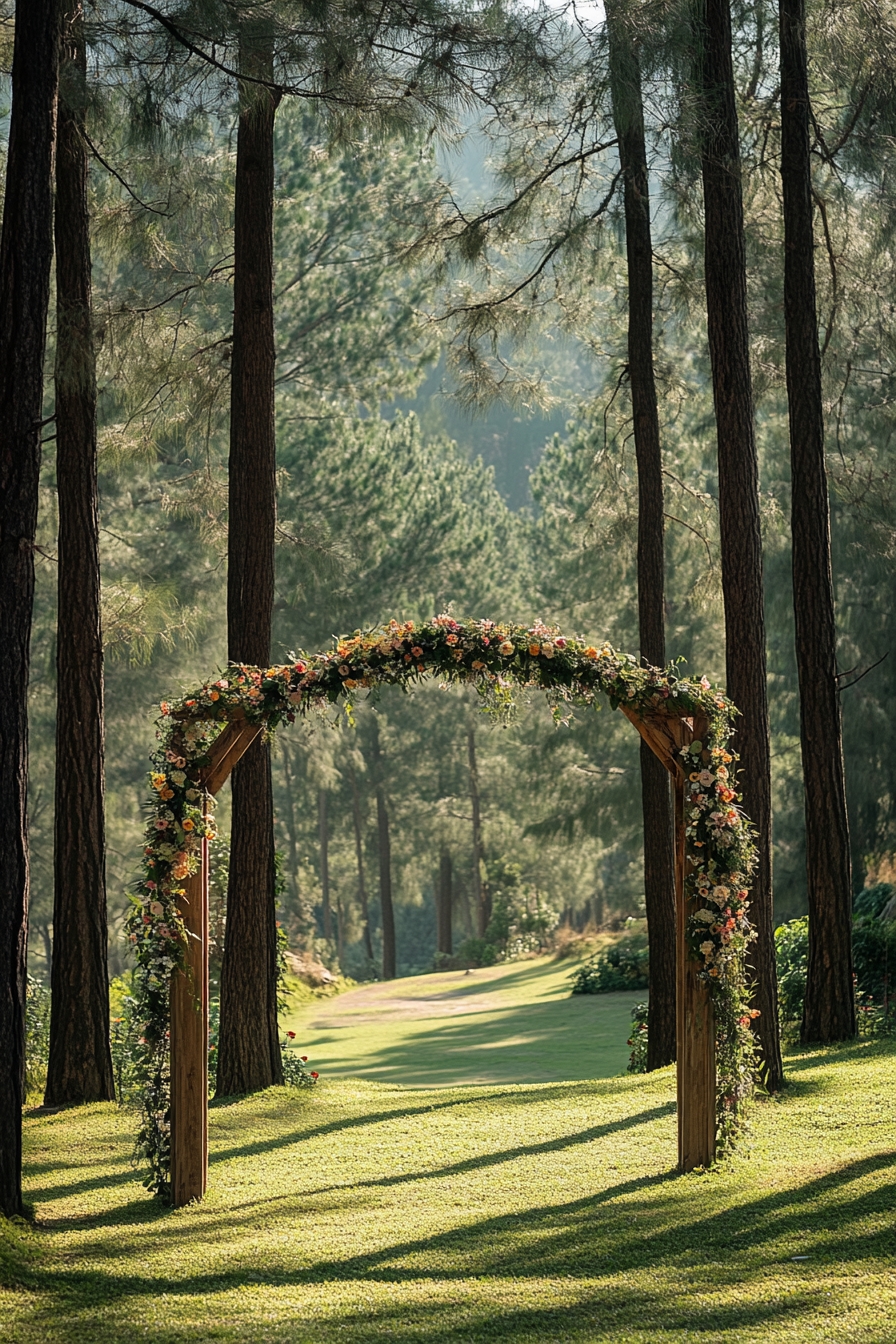 Woodland Wedding Stage with a Floral Arch