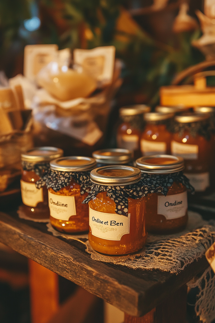 decorated small jars with honey