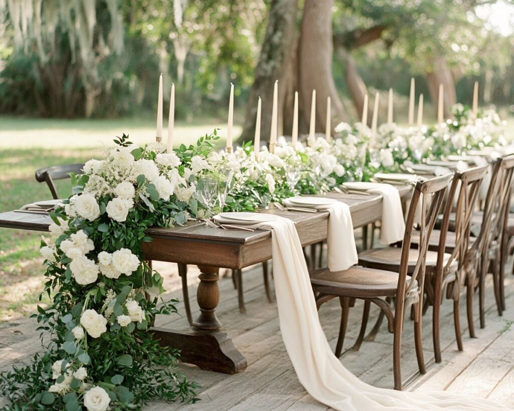Table Setting In White Roses