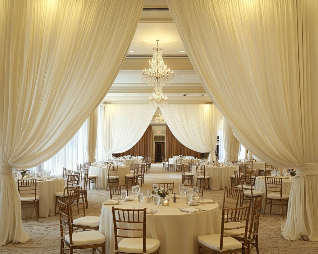 Soft Flowing Drapes and Chandeliers