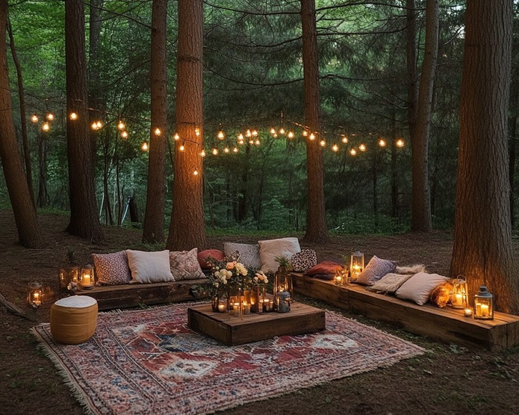 Rustic Seating Meets Fairy Lights