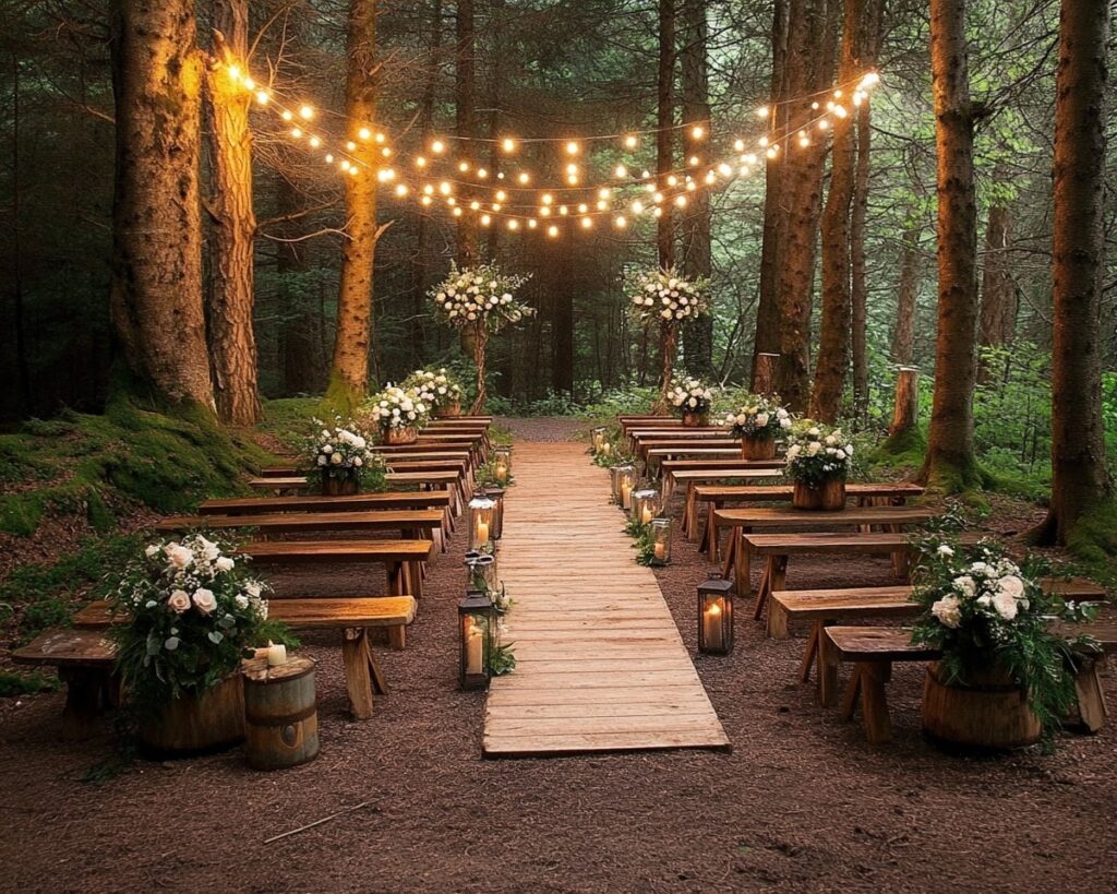 Rustic Benches and Lanterns
