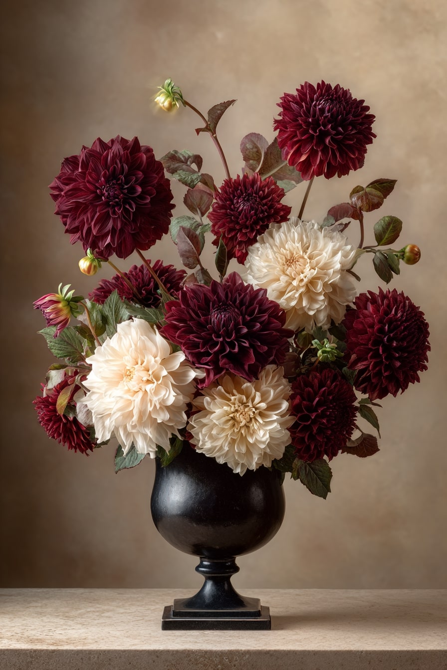 Elevate Summer Bouquets with Deep Burgundy and Cream Dahlias