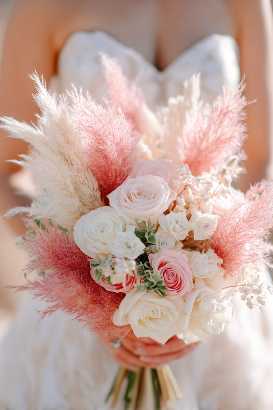 Pair Pampas Plumes with Soft Roses for Airy Summer Romance