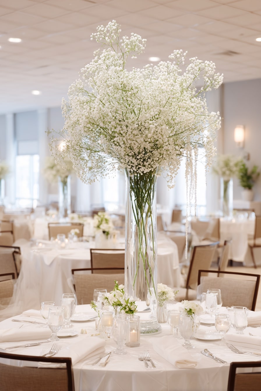 Elevate Table Styling with Towering Baby’s Breath Displays