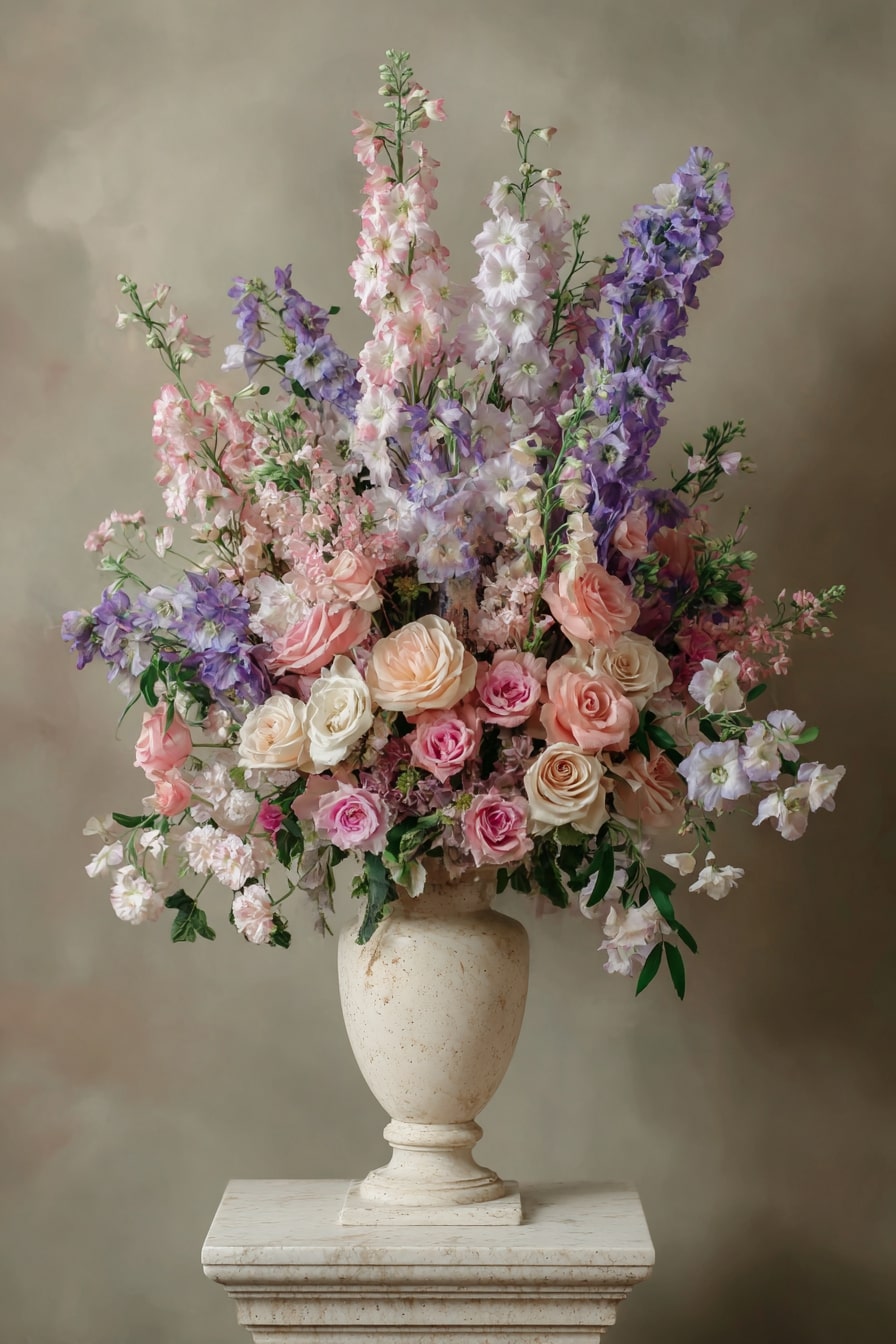 Create Dramatic Impact with a Classical Urn of Pastel Blooms