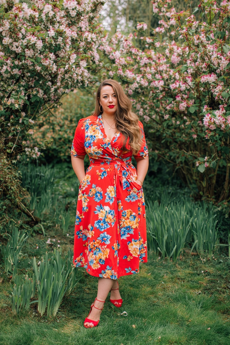 Garden Wedding Look with Bold Red Florals