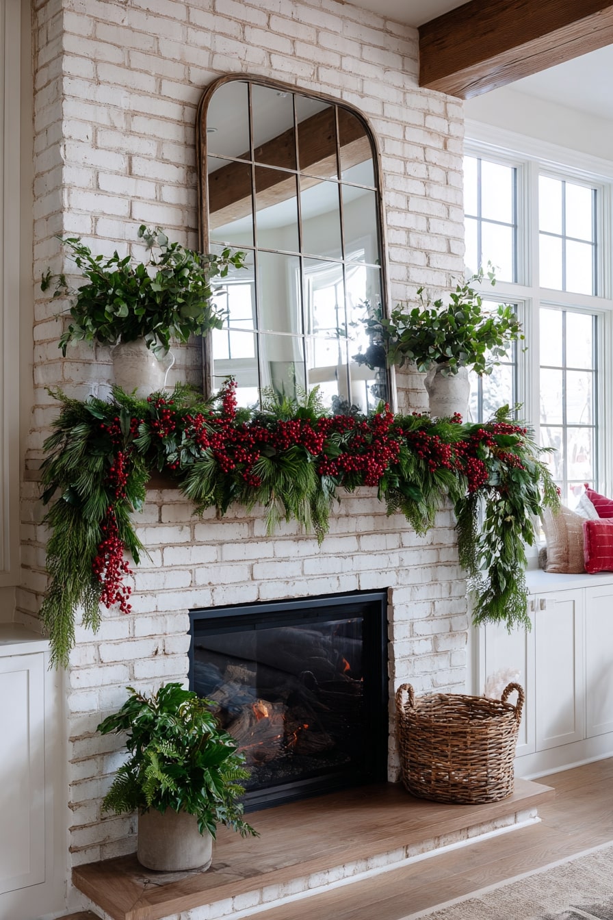 Layer Evergreen and Berry Garlands for Bold Contrast