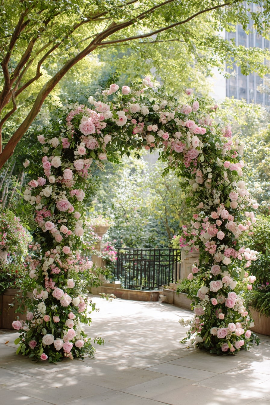 Frame an Outdoor Arch with Layered Rose Garlands