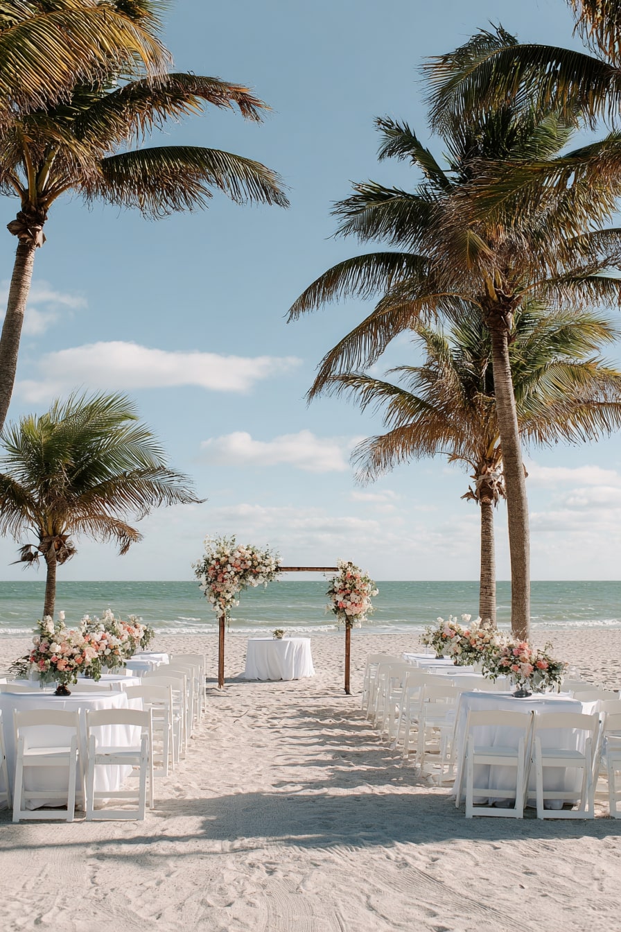 Frame a Beach Aisle with Palms and Soft Florals